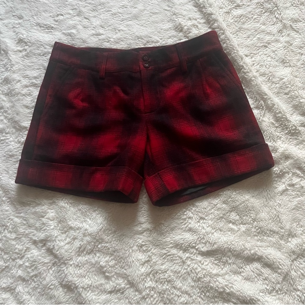Lucky Brand Cuffed Red Plaid Wool Blended Short size 25 NWOT